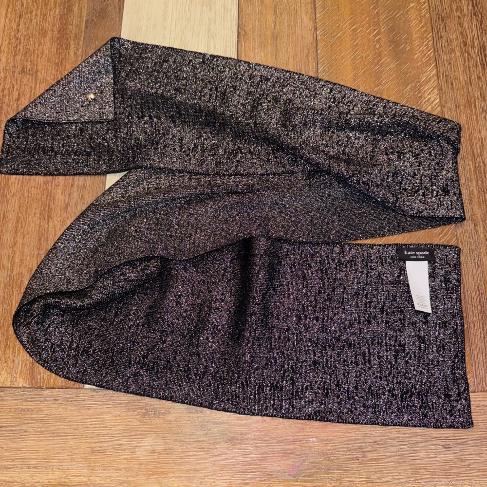 Kate Spade Scarf Womens OS Black Excellent Metallic Knit Spade Logo Accessory